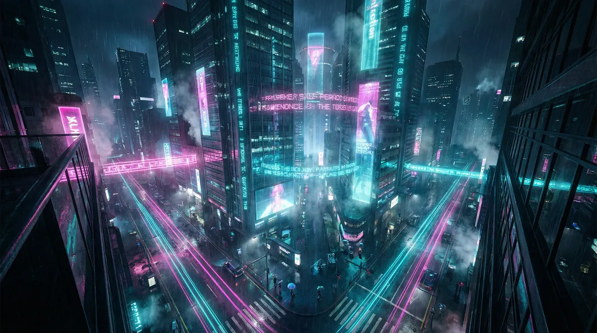 小视频 竖屏短剧平台首页背景 - 赛博朋克都市夜景